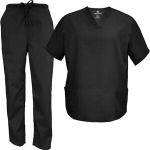 NWT M&M Scrubs BLACK Men's Scrub Set Medical Scrub Tops and Pants SIZE 3X-LARGE